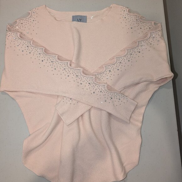 LIV Milano Tops - LIV Milano Light Pink - Hearts Peek-A-Boo, Silver Jewel Sweater Women's Medium